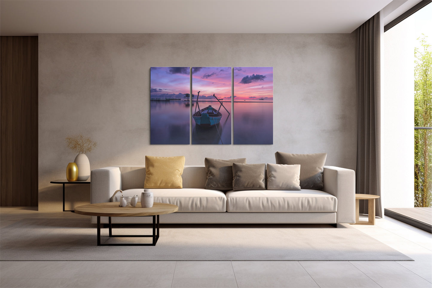 Tablou 3 Piese Sunrise Boat