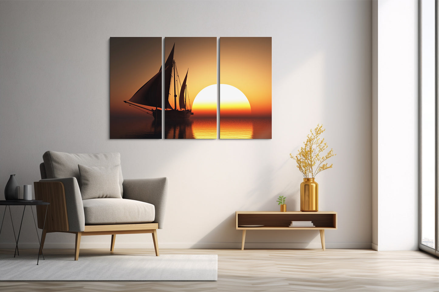 Tablou 3 Piese Sunset Boat