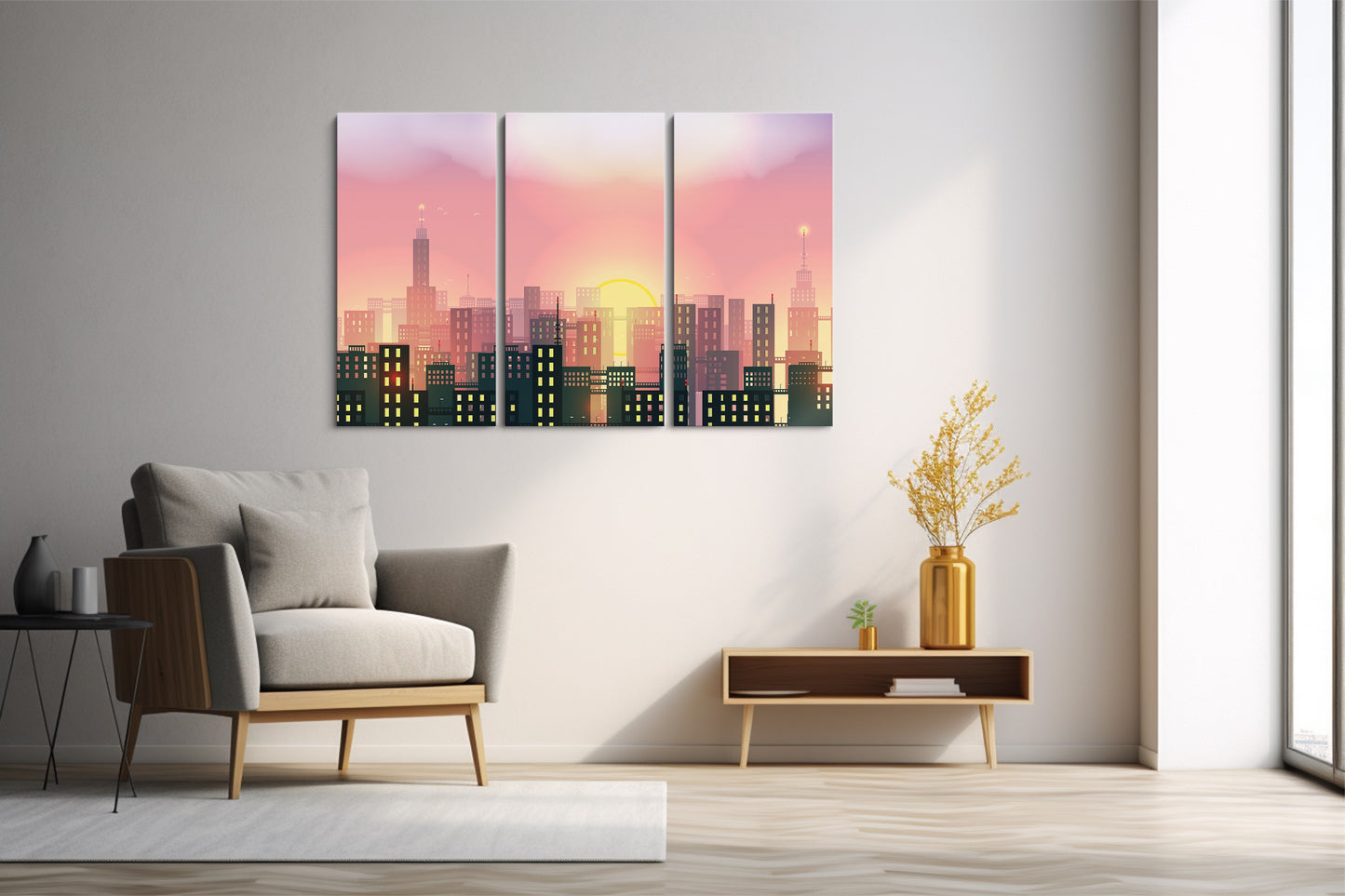 Tablou 3 Piese Urban City Sunrise