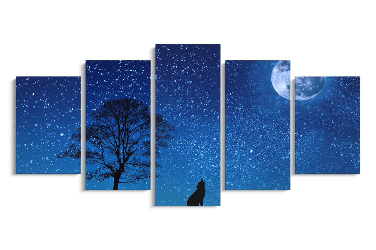 Tablou 5 Piese Moon Wolf