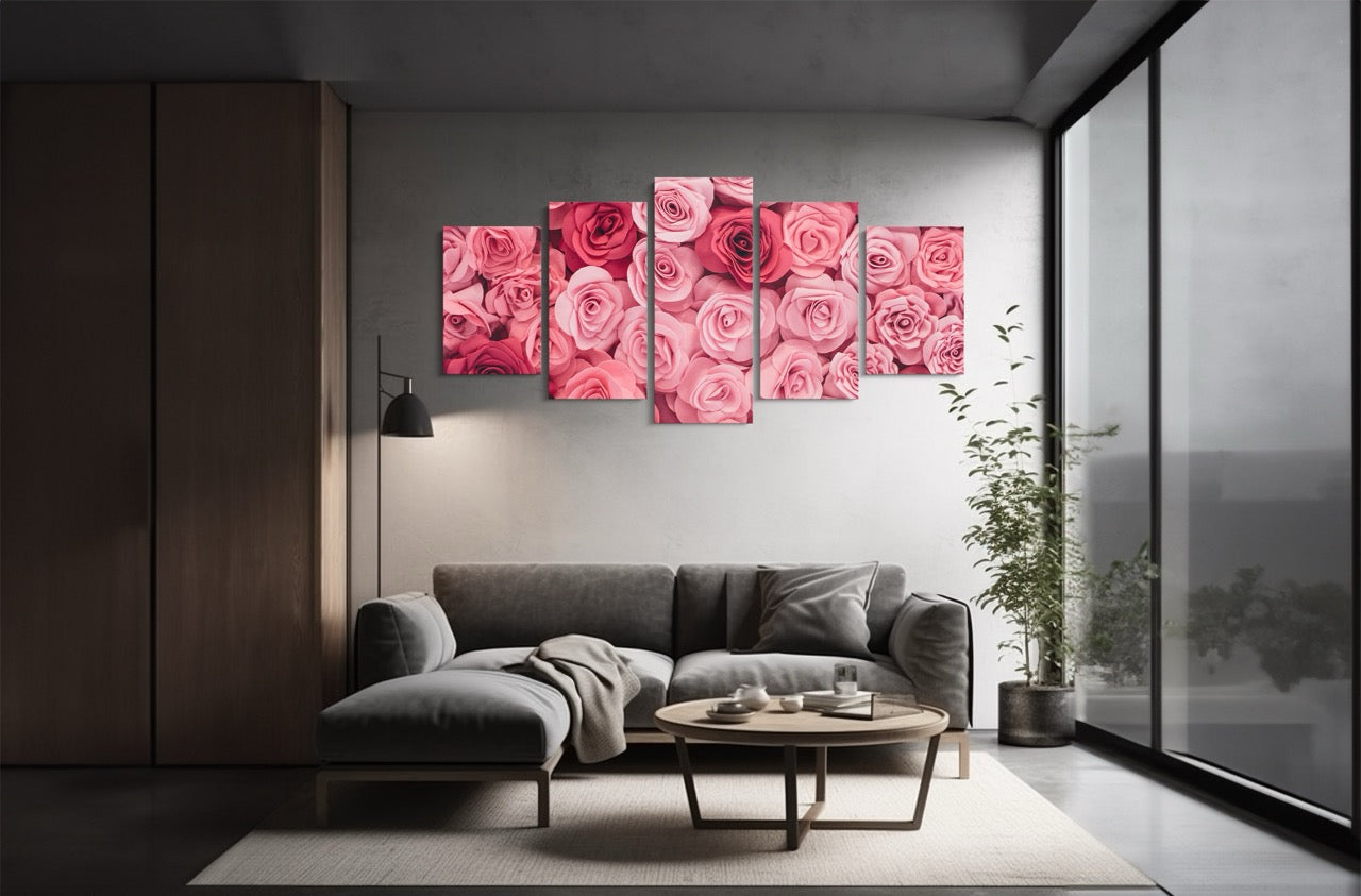 Tablou 5 Piese Pink Flower Wall
