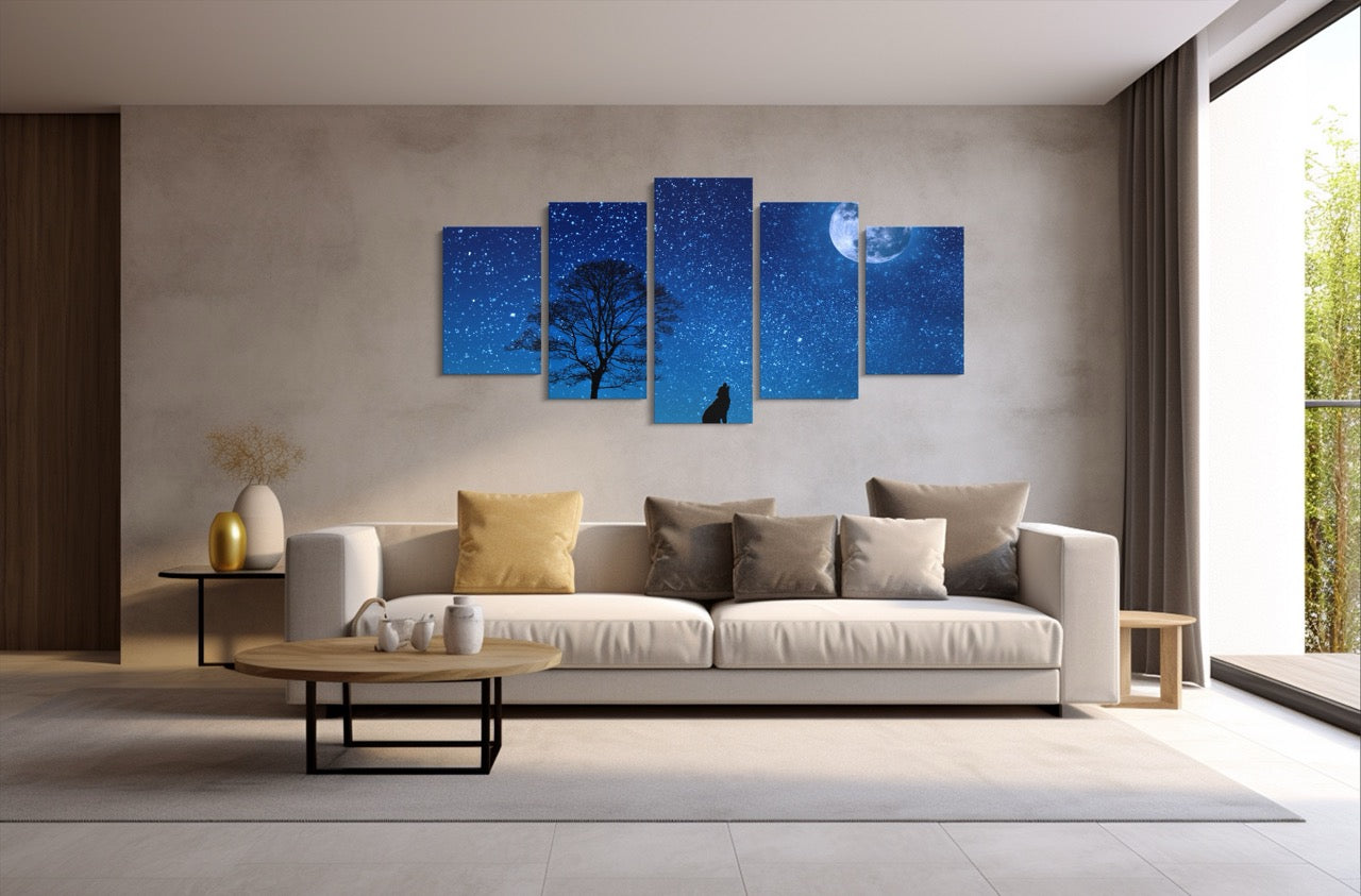 Tablou 5 Piese Moon Wolf