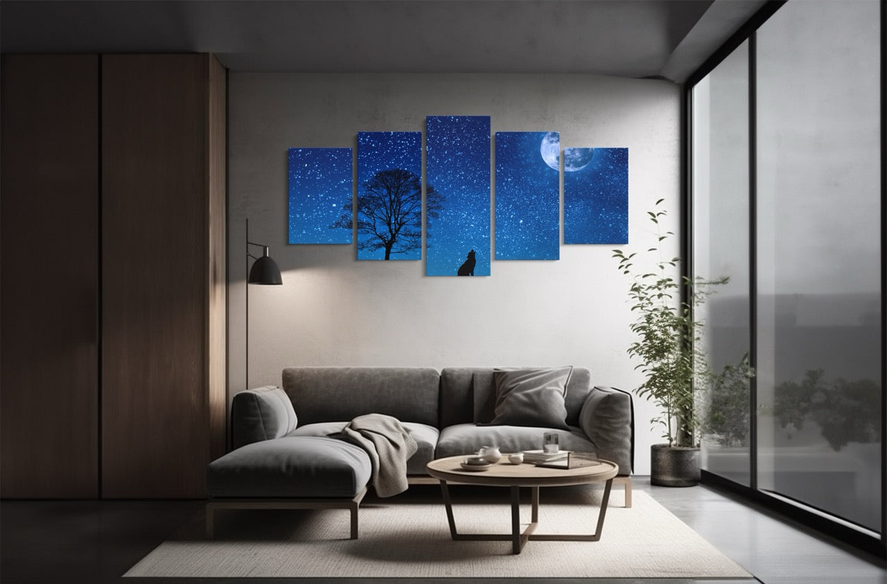 Tablou 5 Piese Moon Wolf