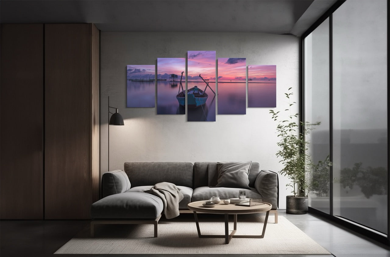 Tablou 5 Piese Sunrise Boat