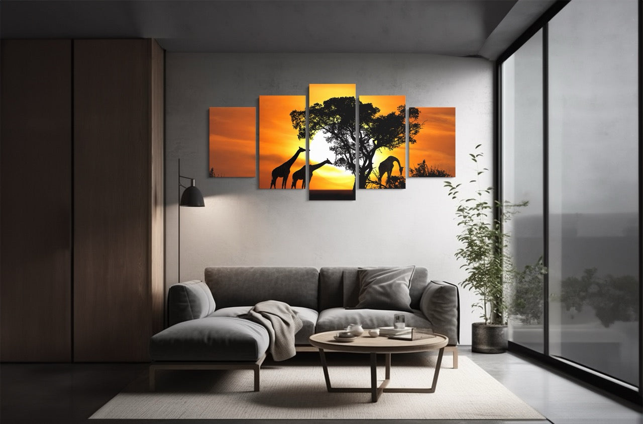 Tablou 5 Piese Girafe La Apus II