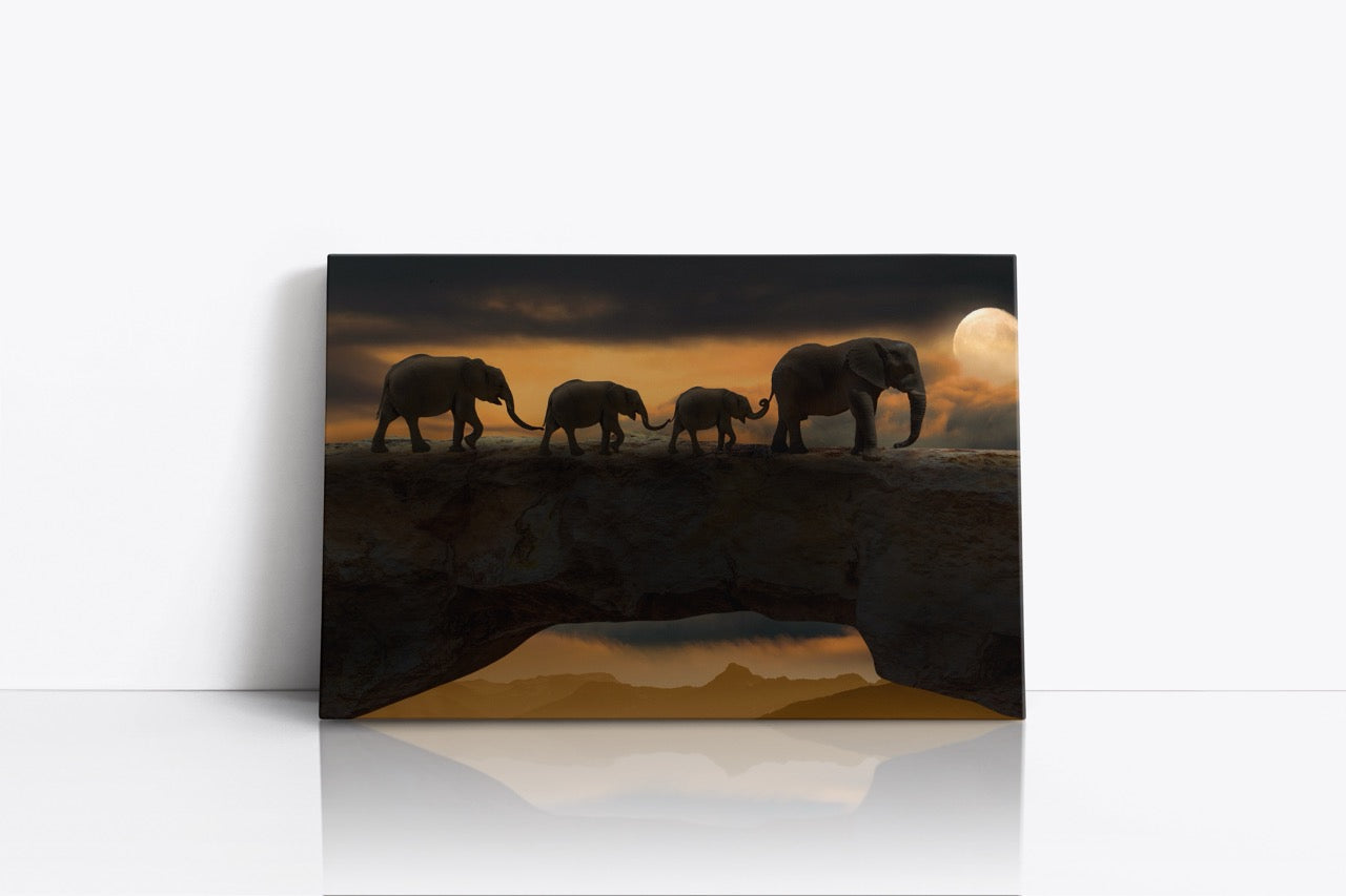 Tablou Canvas Familia De Elefanți