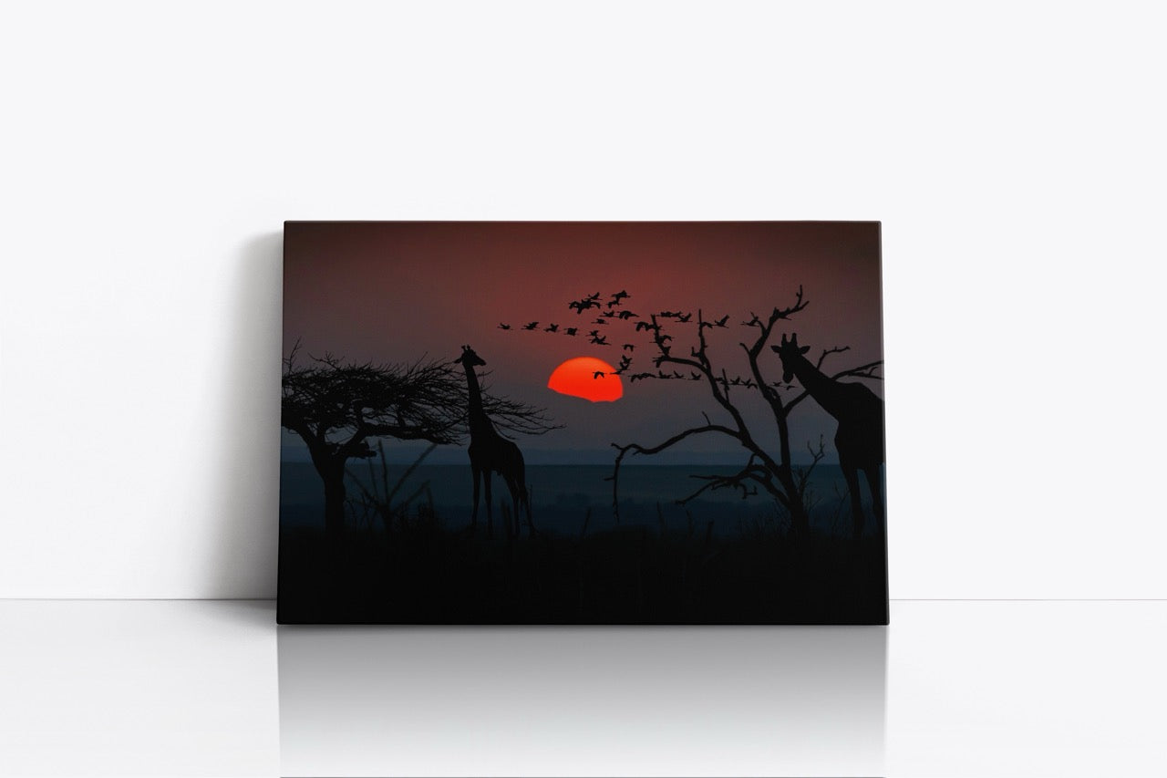 Tablou Canvas Girafe La Apus