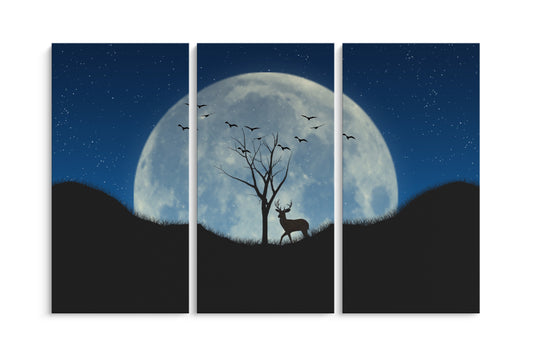 Tablou 3 Piese Deer Under The Moon