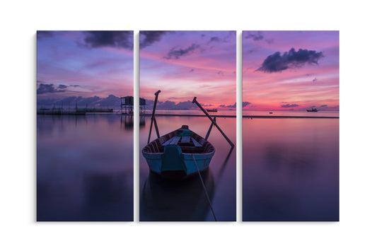 Tablou 3 Piese Sunrise Boat
