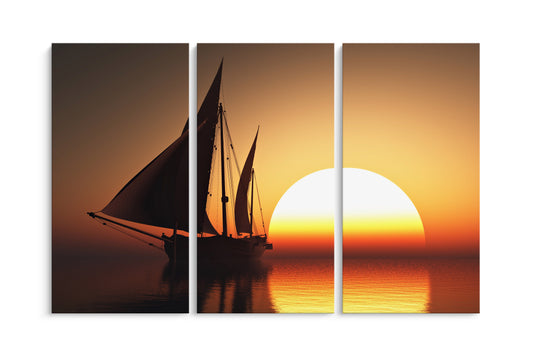 Tablou 3 Piese Sunset Boat