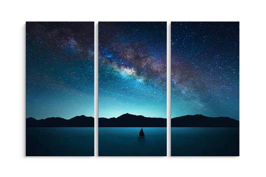 Tablou 3 Piese Boat Under Stars