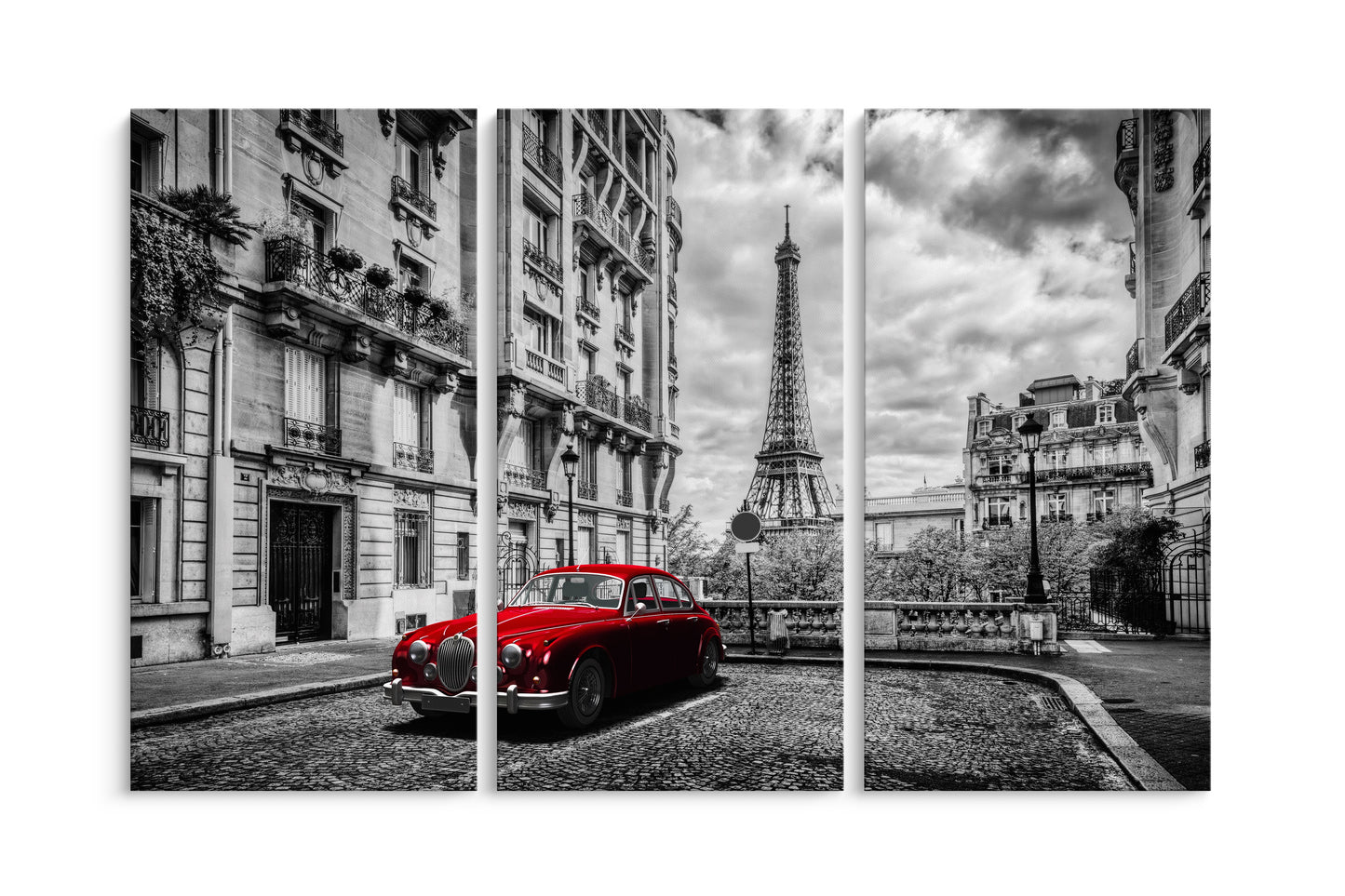 Tablou 3 Piese Paris In Alb Si Negru
