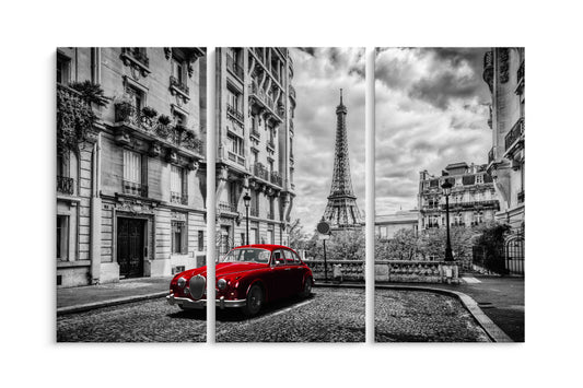 Tablou 3 Piese Paris In Alb Si Negru
