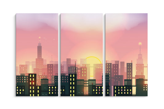 Tablou 3 Piese Urban City Sunrise
