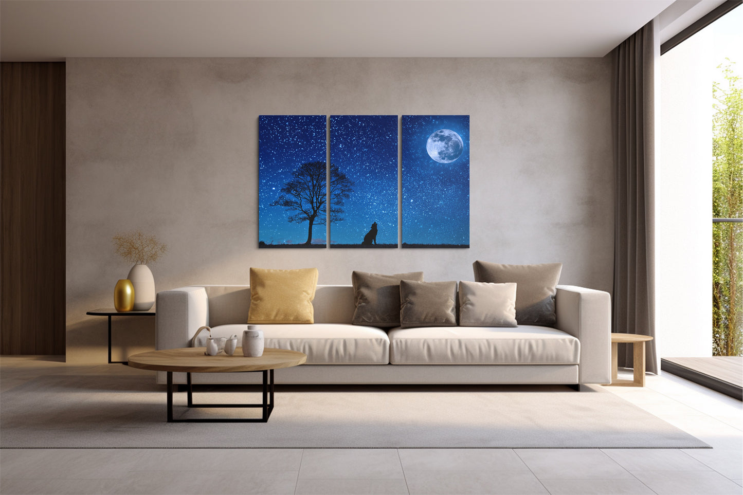 Tablou 3 Piese Moon Wolf