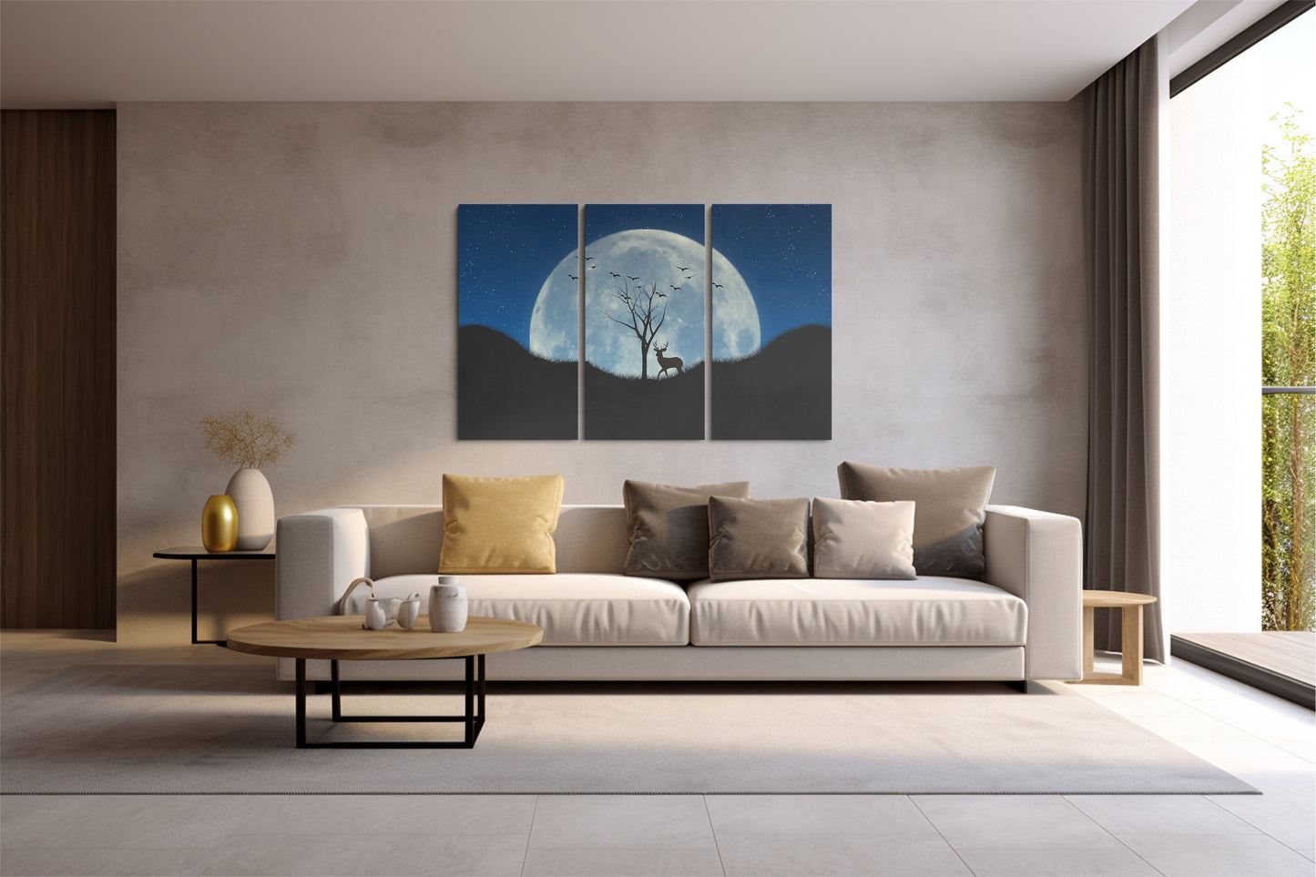 Tablou 3 Piese Deer Under The Moon