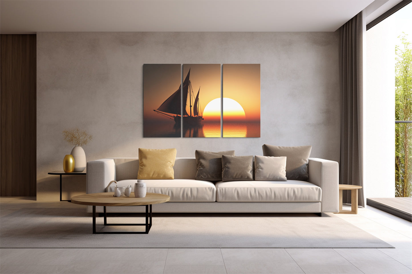 Tablou 3 Piese Sunset Boat