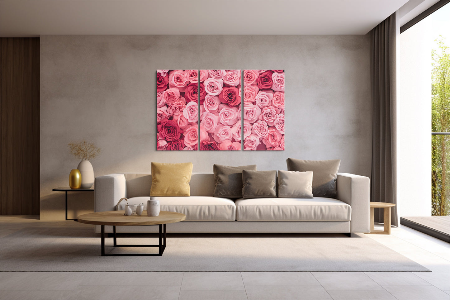Tablou 3 Piese Pink Flower Wall