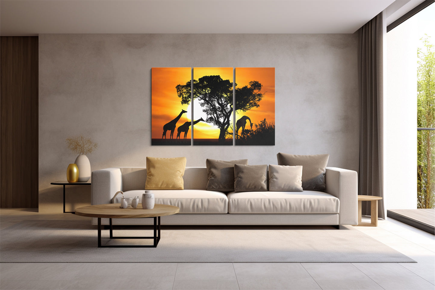 Tablou 3 Piese Girafe La Apus II