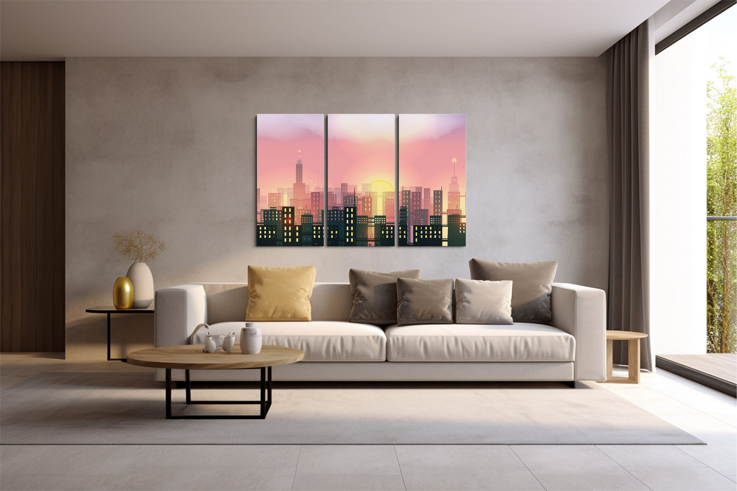 Tablou 3 Piese Urban City Sunrise