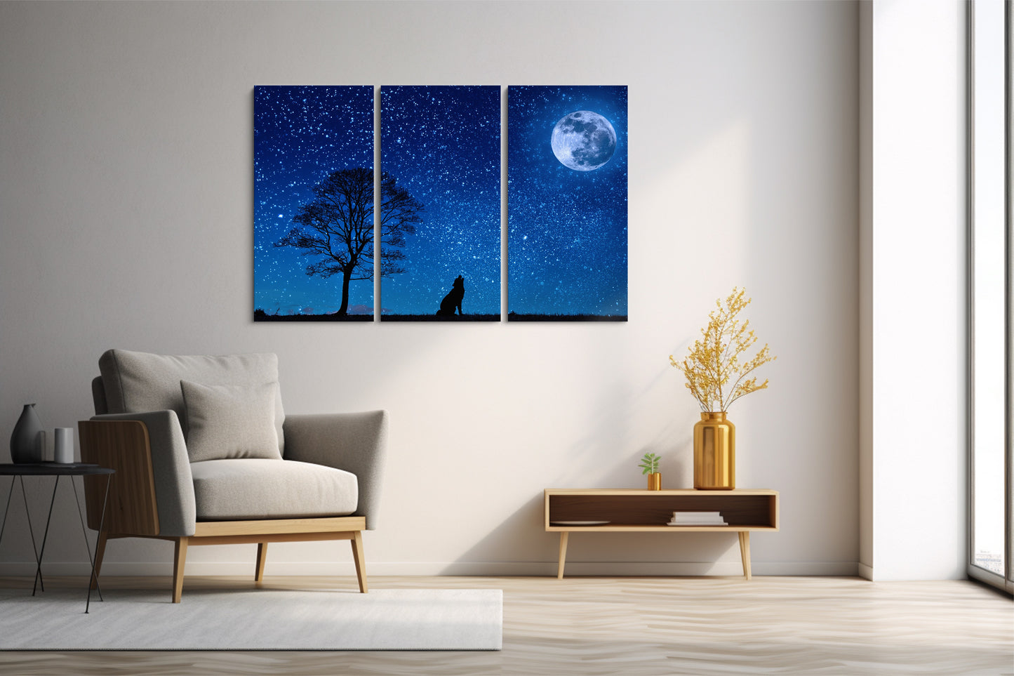 Tablou 3 Piese Moon Wolf