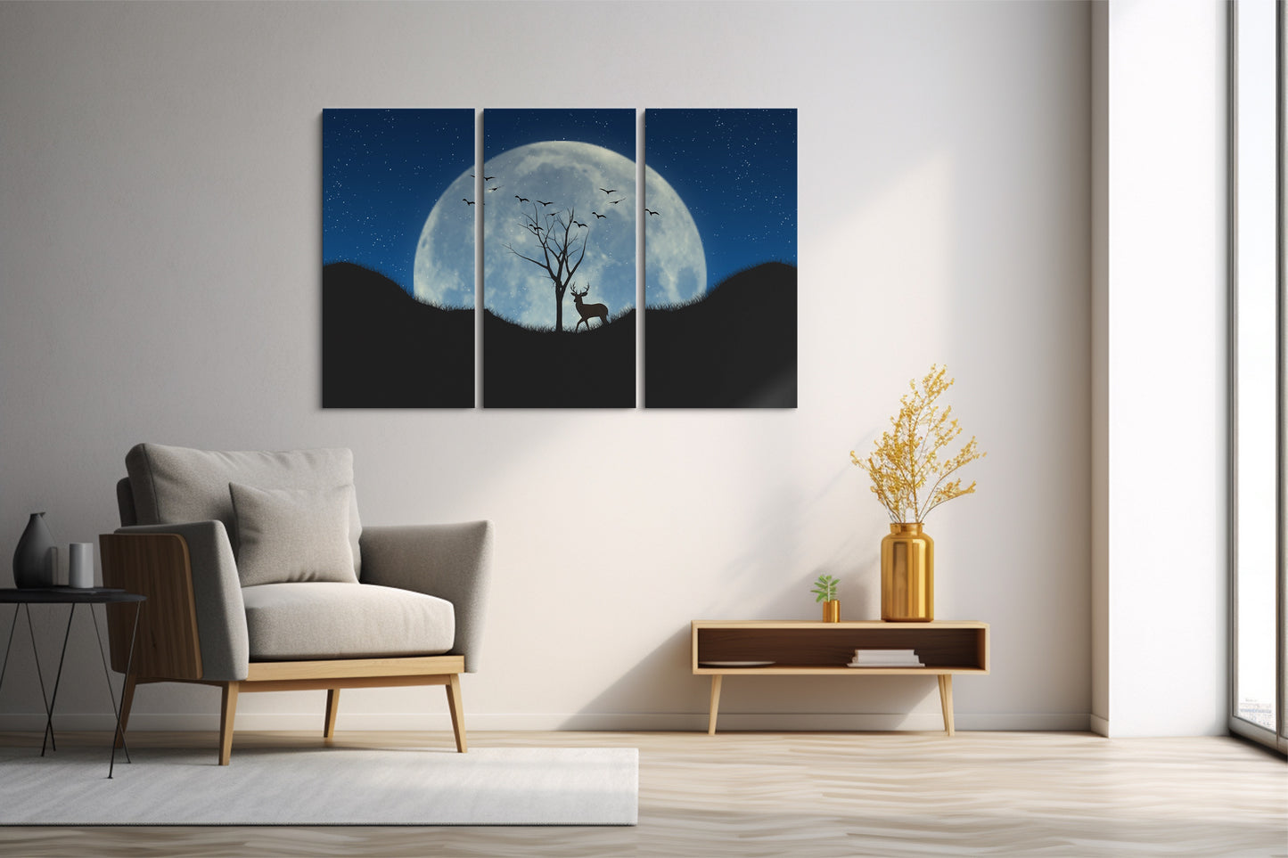 Tablou 3 Piese Deer Under The Moon