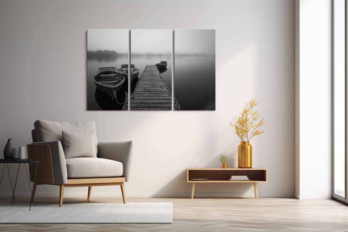 Tablou 3 Piese Black & White Boat