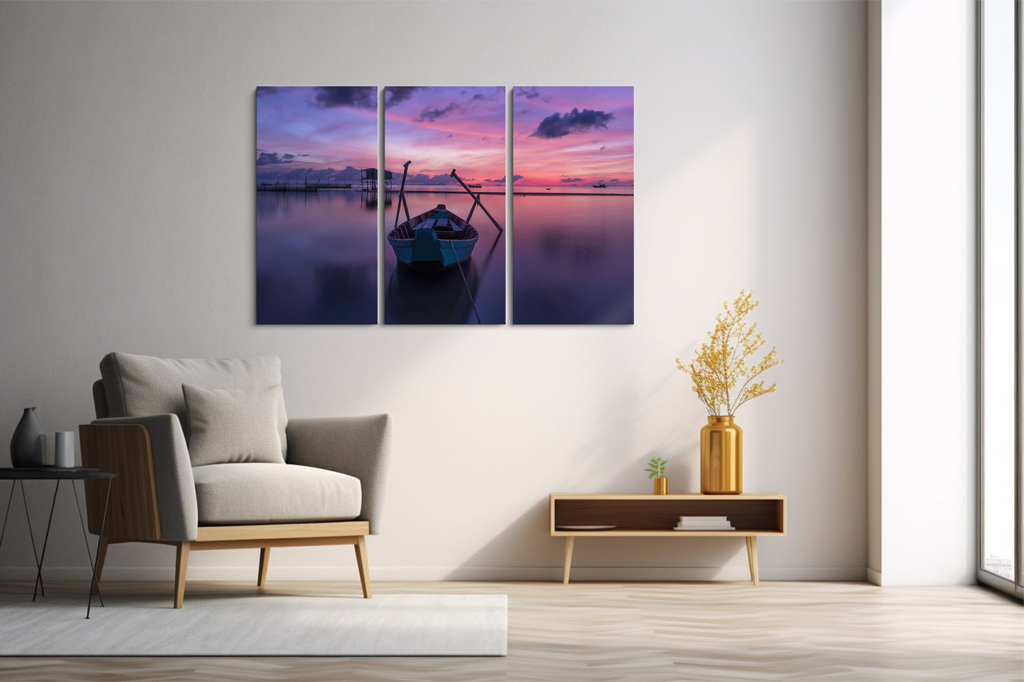 Tablou 3 Piese Sunrise Boat