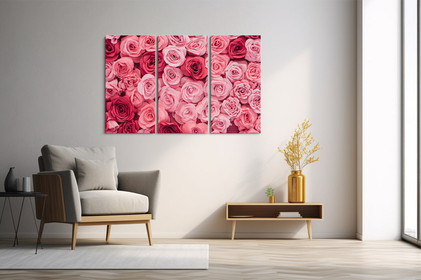 Tablou 3 Piese Pink Flower Wall