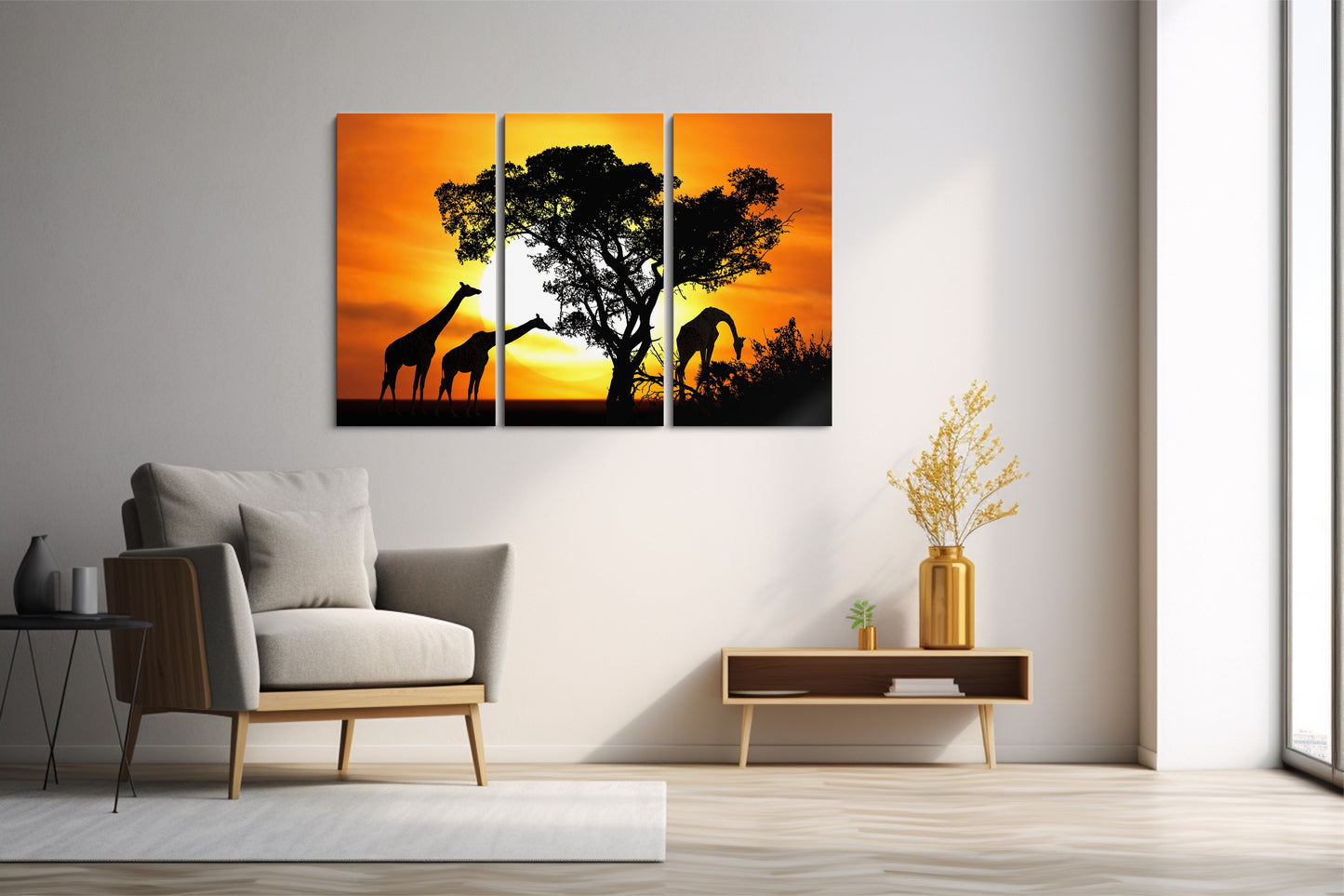 Tablou 3 Piese Girafe La Apus II