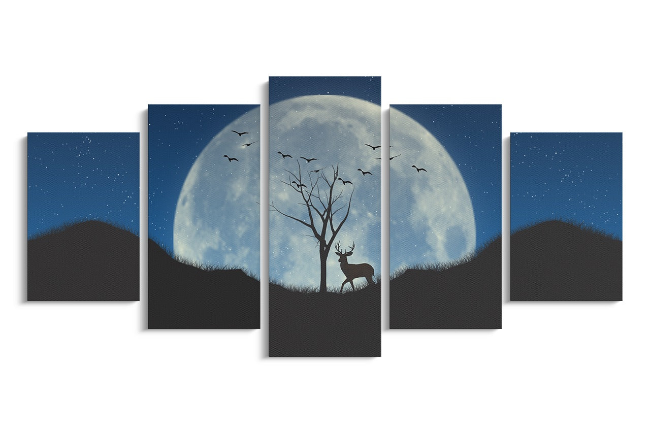 Tablou 5 Piese Deer Under The Moon