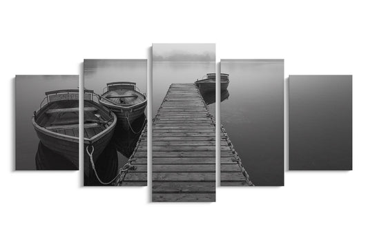 Tablou 5 Piese Black & White Boat