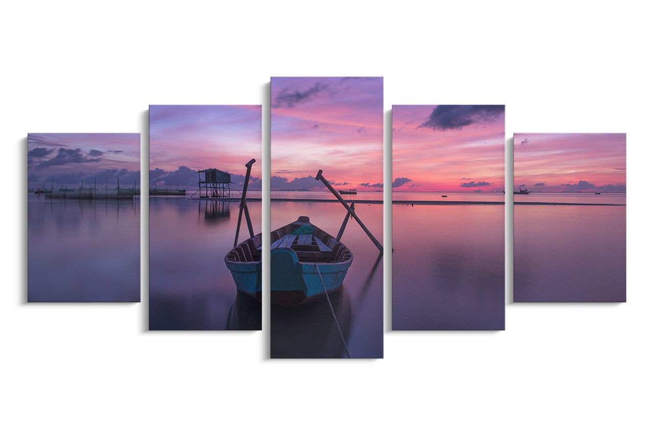 Tablou 5 Piese Sunrise Boat