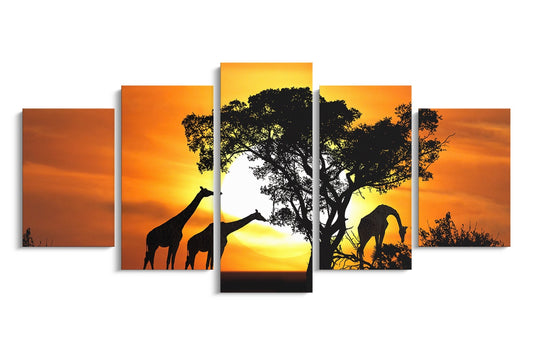 Tablou 5 Piese Girafe La Apus II
