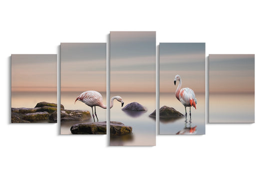 Tablou 5 Piese Cuplu De Flamingo