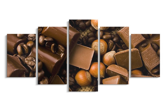 Tablou 5 Piese Cafea Alune Si Ciocolata
