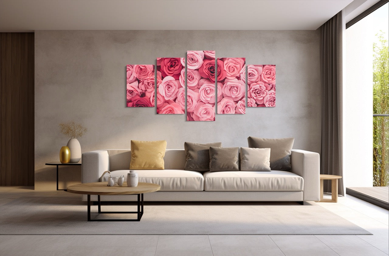 Tablou 5 Piese Pink Flower Wall