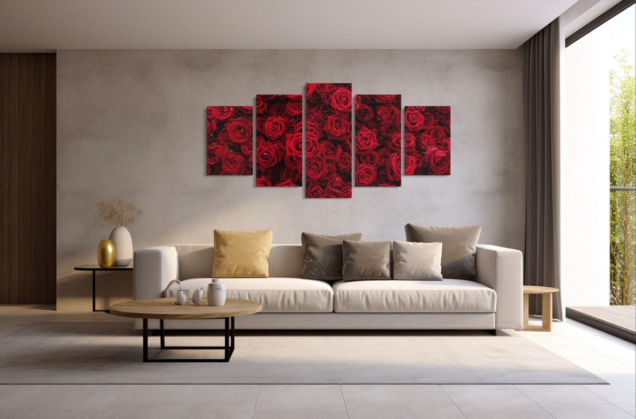 Tablou 5 Piese Red Flower Wall