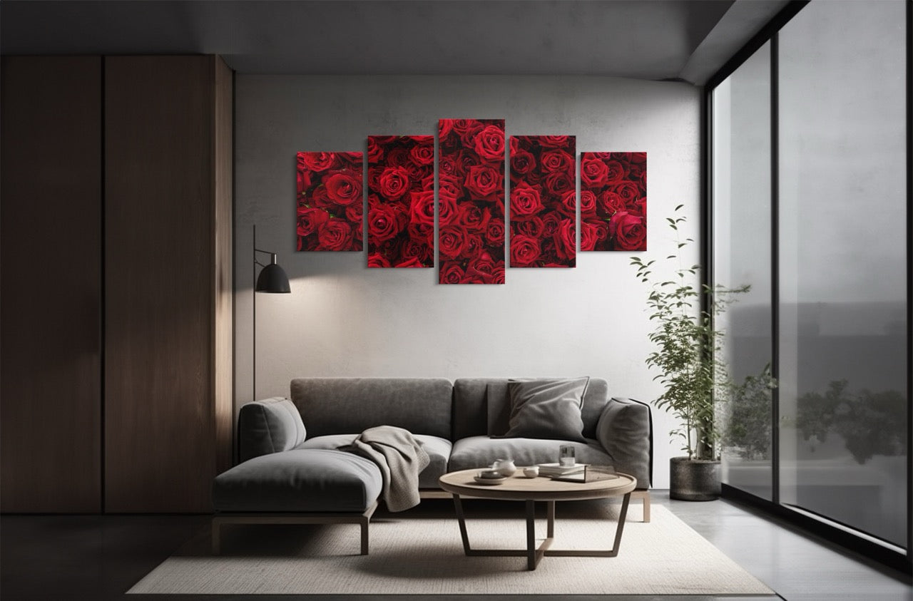 Tablou 5 Piese Red Flower Wall