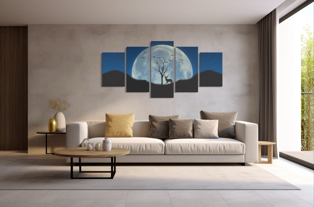 Tablou 5 Piese Deer Under The Moon