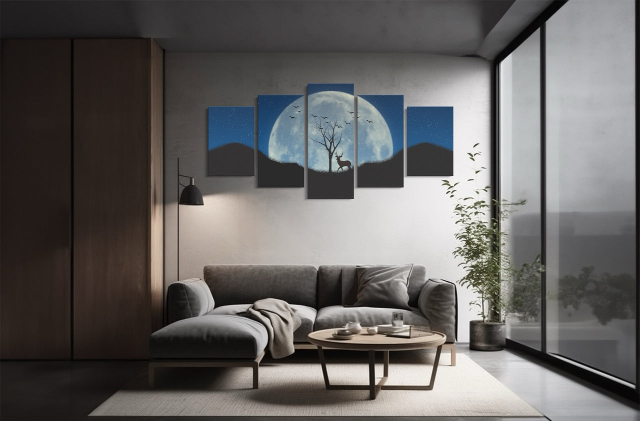 Tablou 5 Piese Deer Under The Moon