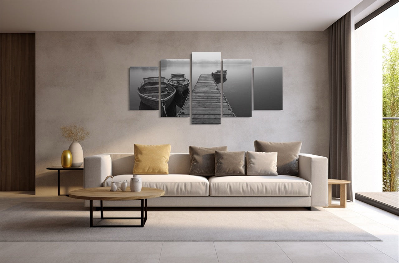 Tablou 5 Piese Black & White Boat