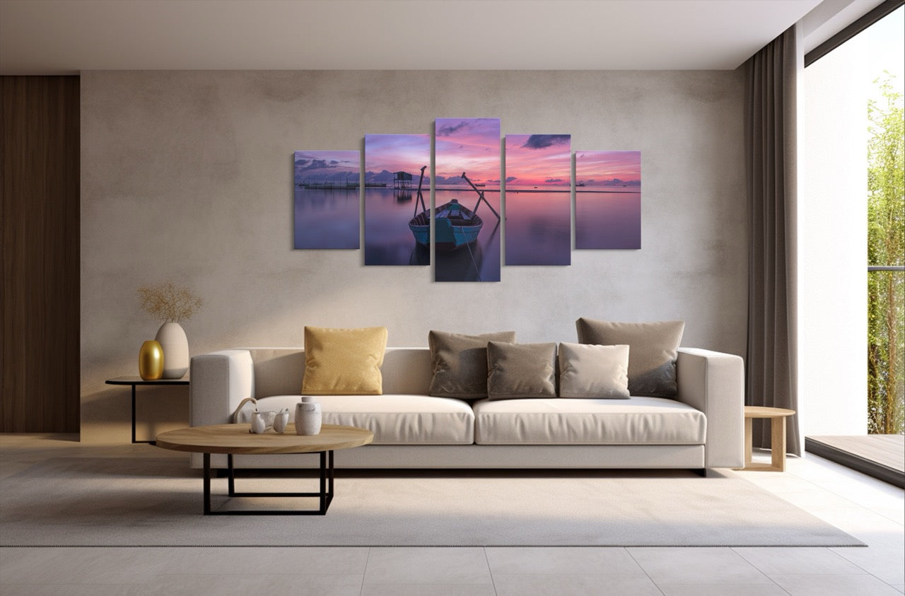 Tablou 5 Piese Sunrise Boat