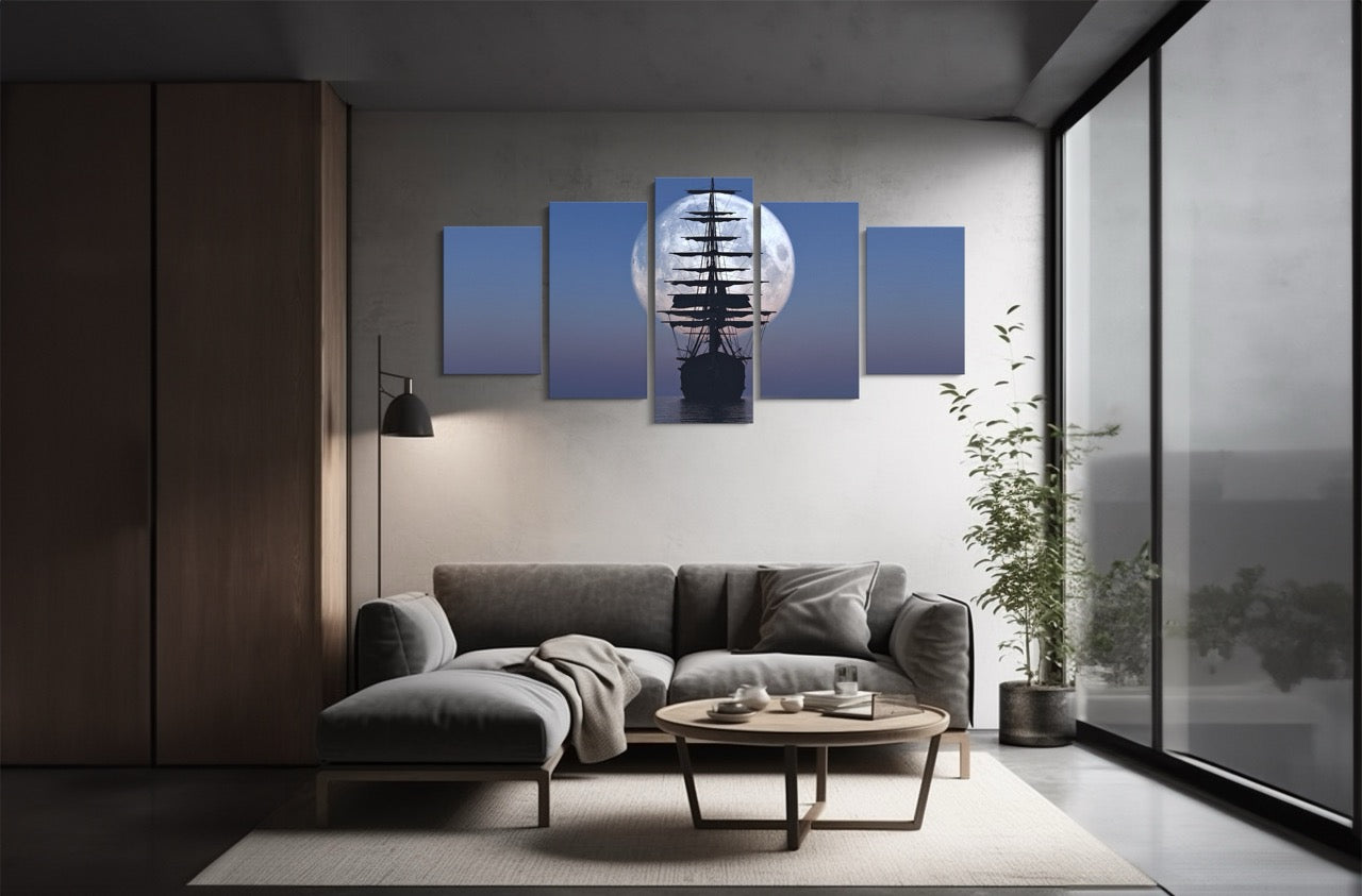 Tablou 5 Piese Velierul Si Luna