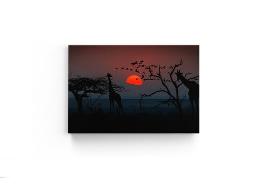 Tablou Canvas Girafe La Apus