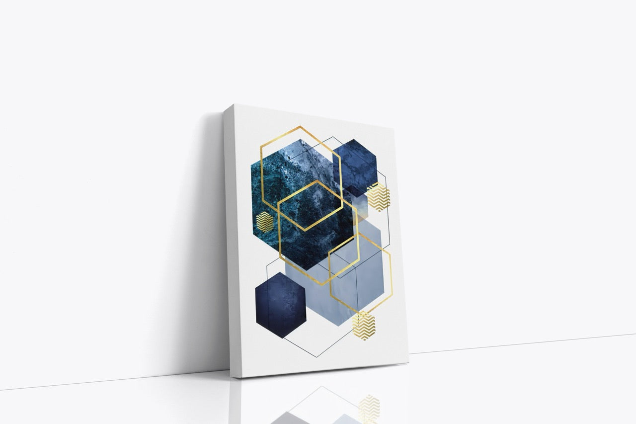 Tablou Canvas Hexagon Albastru & Auriu